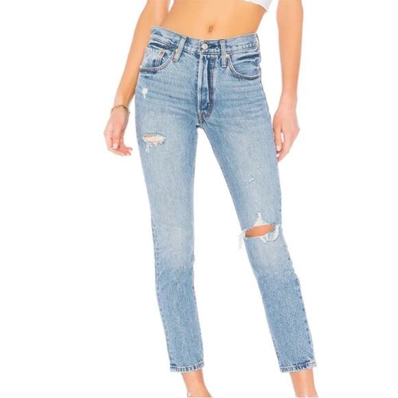 Levi's 501 S Button Fly High Waist Skinny Distressed Jeans Sz 26 - Picture 1 of 15